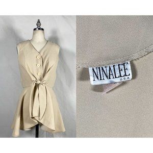 Vintage 70s 80s NinaLee Beige Front Tie Womens Vest Size US Small